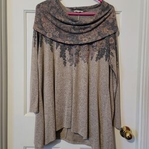 Maurices Floral Cowl Neck Sweater - Cream and Gray
